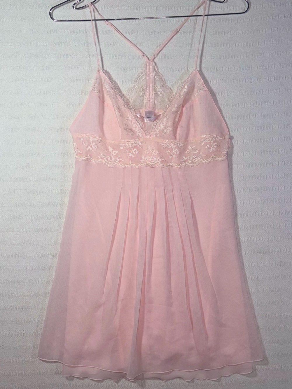 Vtg Victorias Secret Womens Chiffon Lace Babydoll Slip Dress M Fairy Y2K Pink